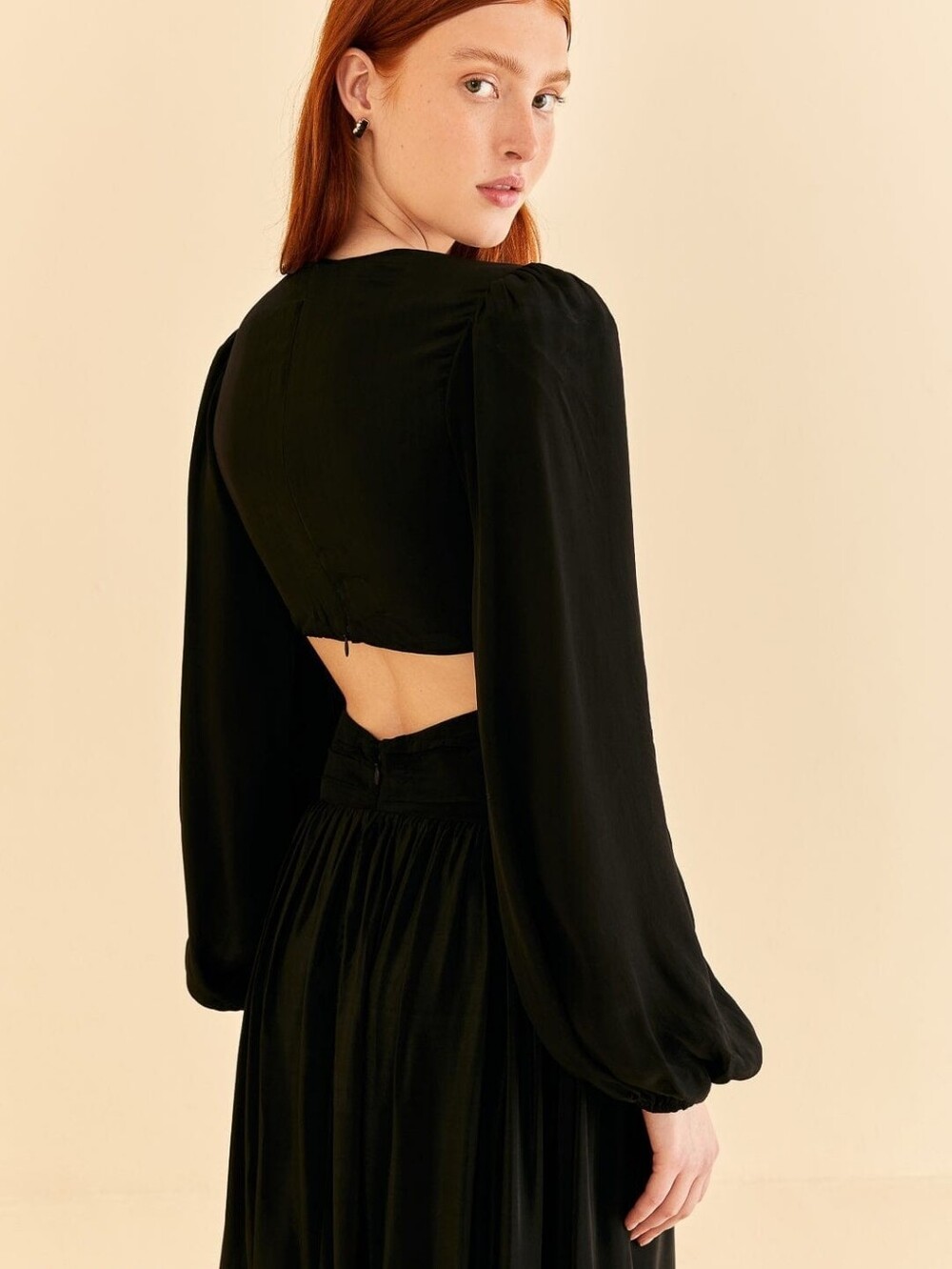 NWT FARM Rio Black Cut Out Long Sleeve Maxi Dress With Sun Size Medium - Picture 2 of 8